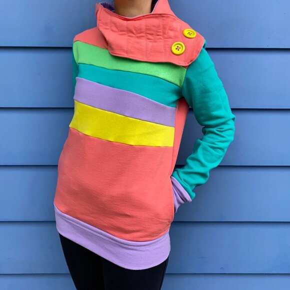 Radiant Rainbow Upcycled Hoodie w/ Pockets Sweatshirt One-Of-A-Kind MungoCrafts - Picture 2 of 8